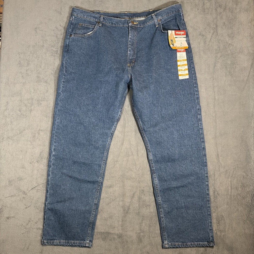 Wrangler Five Star Mens Relaxed Fit 42x30 Dark Wash Denim Blue Jeans NWT